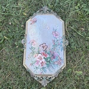 Vintage Ornate Gold Tone Floral Butterfly Wall Plaque Cottagecore Decor